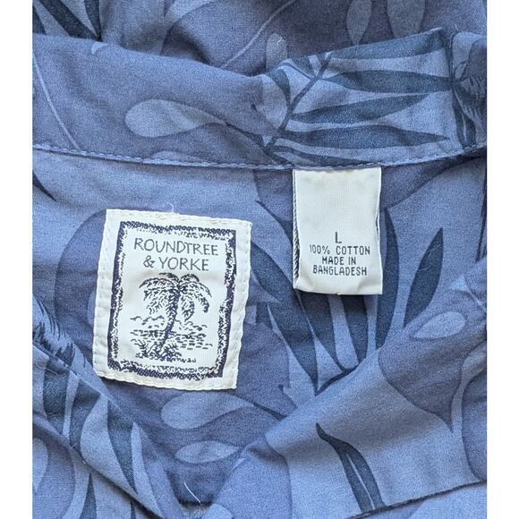 Roundtree & Yorke Mens Hawaiian Shirt Sz Large Blue Cotton Hula Girl Tropical - Picture 8 of 9